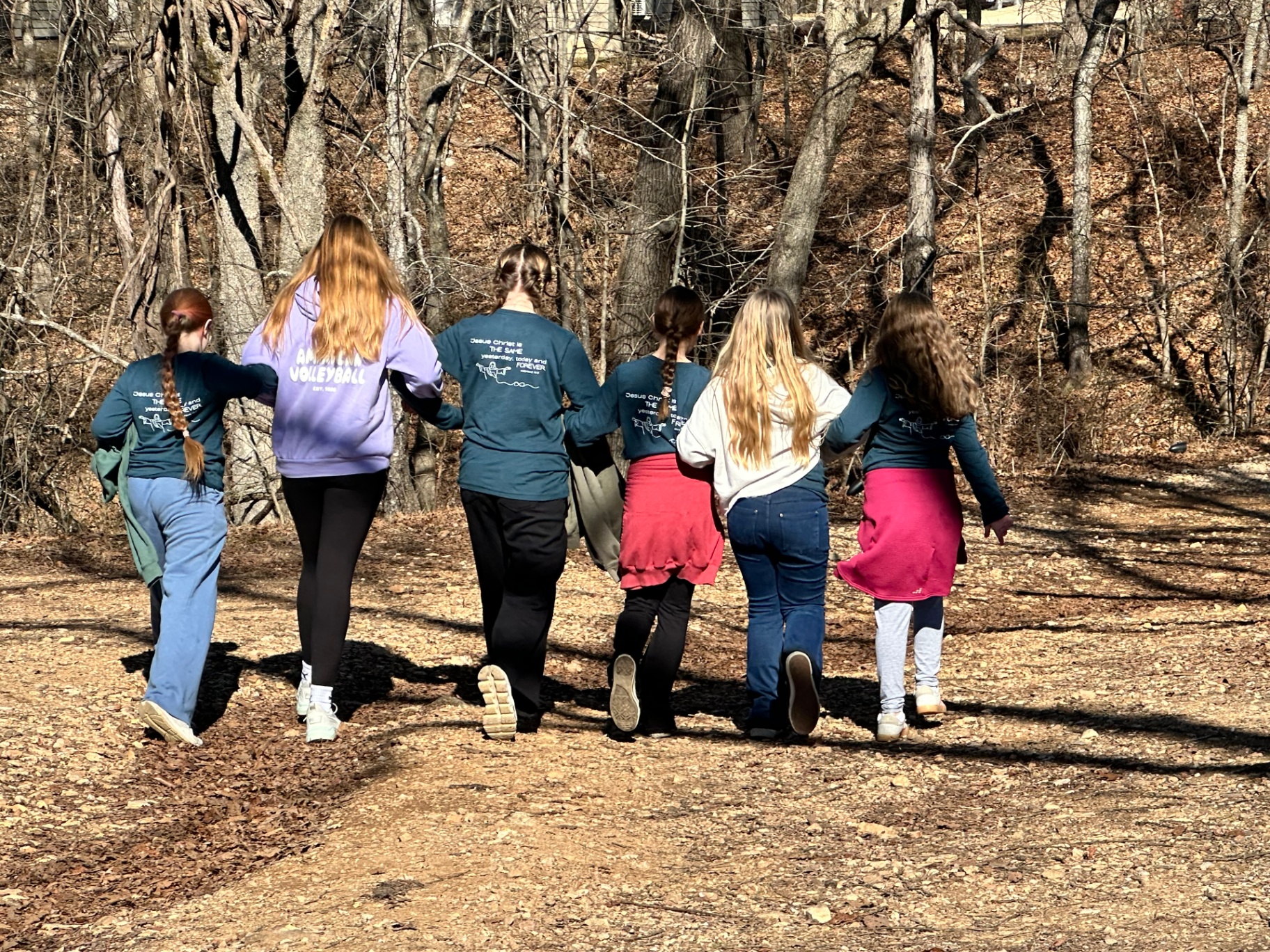 Youth walking together on a retreat