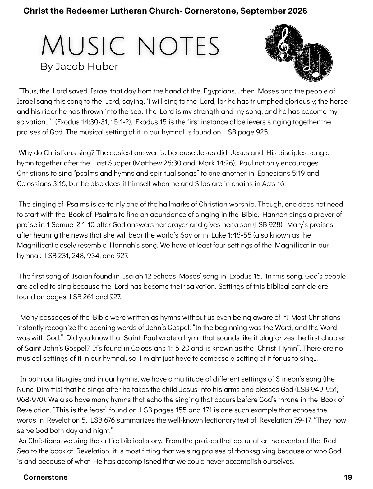 Christ the Redeemer September 2026 newsletter, page 19