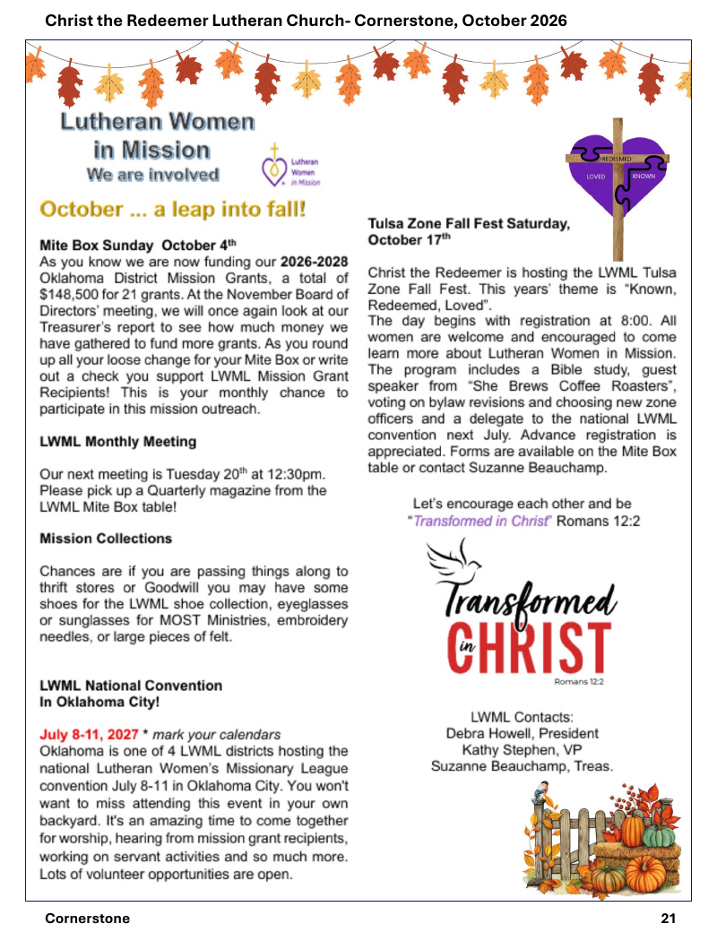 Christ the Redeemer October 2026 newsletter, page 21